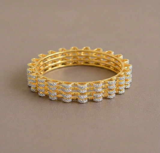Two tone cz floral bangles(2.4) dj-27238