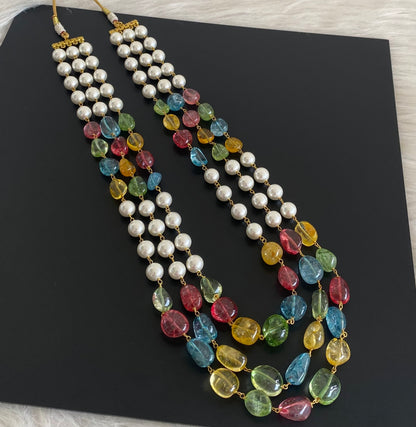Antique gold tone multilayer pearl multicolour beaded haar dj-54975