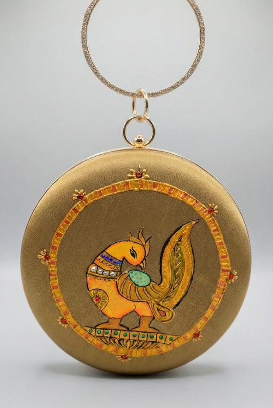 Tanjore painted golden silk clutch dj-52649