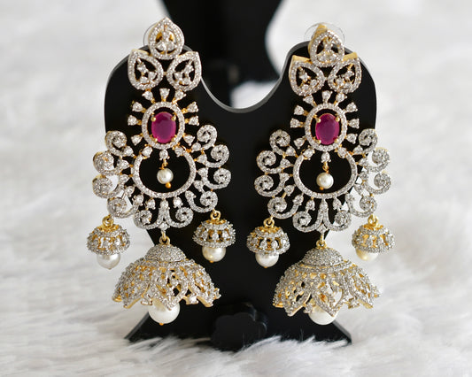 Two tone cz ruby pearl long bali jhumkka dj-51882