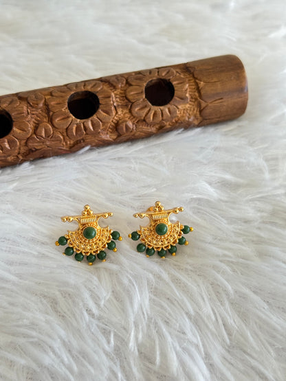 Gold tone green beaded stud/earrings dj-51602