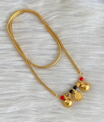 Gold tone 24 inches coral-black beads lakshmi coin bottu mangalyam dj-54111