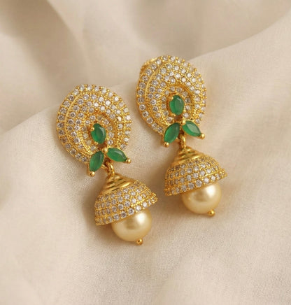 Gold tone cz green jhumkka-dj04041