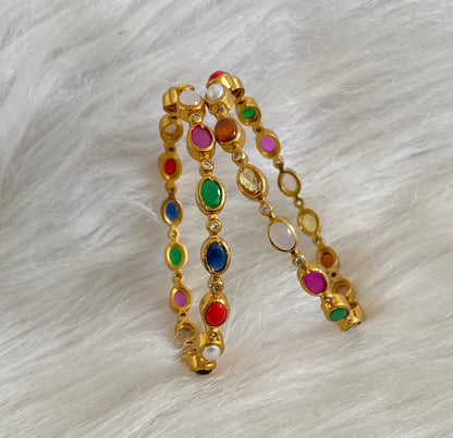 Antique gold tone navarathna stone bangles(2.10) dj-55169