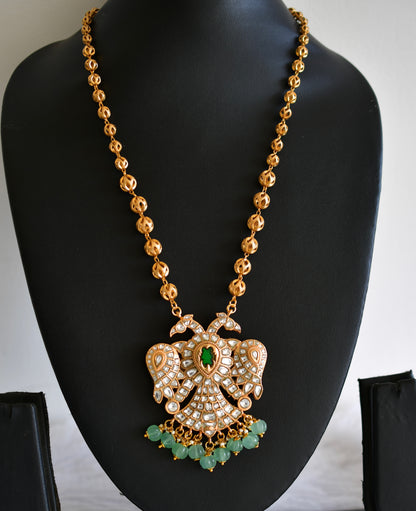 Gold tone pink-green kundan jadau Gandaberunda reversible necklace dj-52597