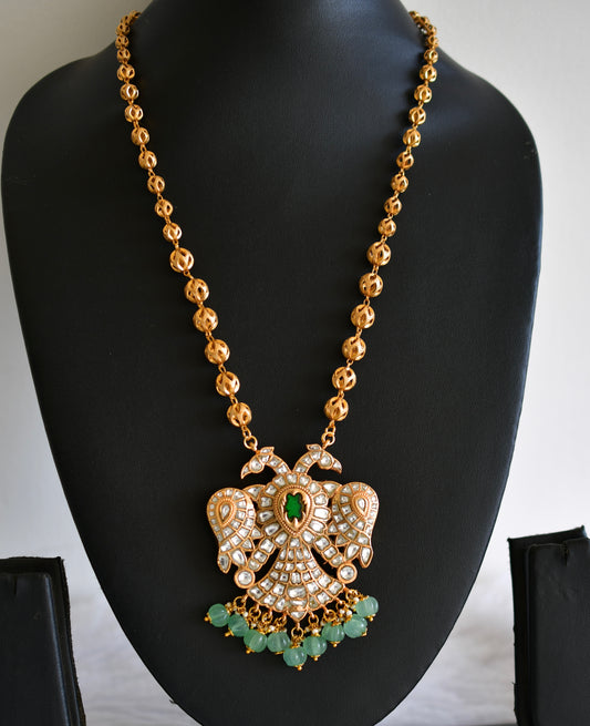 Gold tone pink-green kundan jadau Gandaberunda reversible necklace dj-52597