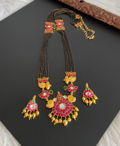 Gold tone kemp-green-white mango kundan jadau mangalsutra set dj-54179