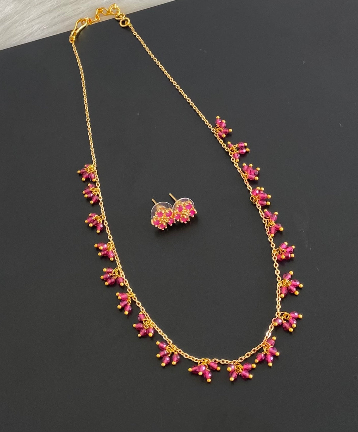 Gold tone ruby beaded necklace set dj-54797