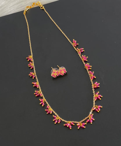 Gold tone ruby beaded necklace set dj-54797