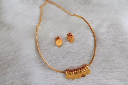 Gold tone kerala style ruby lakshmi coin necklace set dj-52682