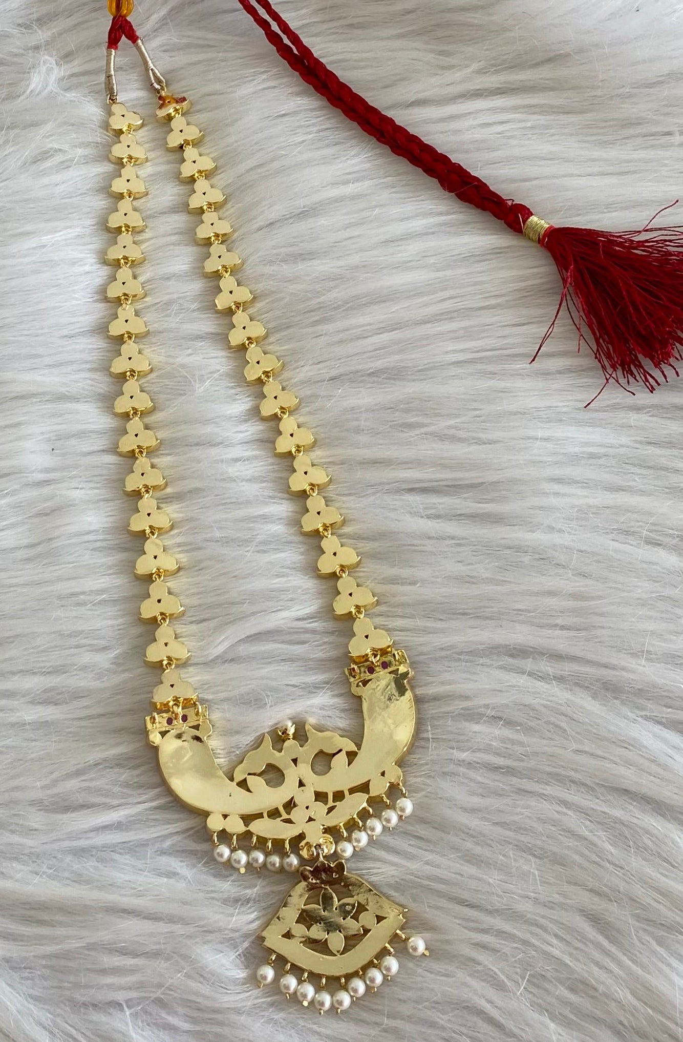 Gold tone precious kemp-green-white flower pearl peacock haar dj-53942