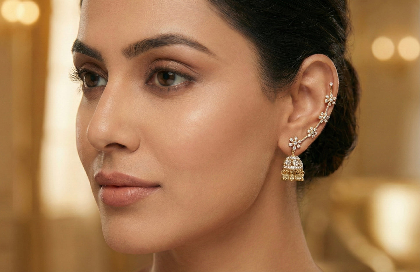 Two tone cz white slide-on flower jhumkka dj-52559