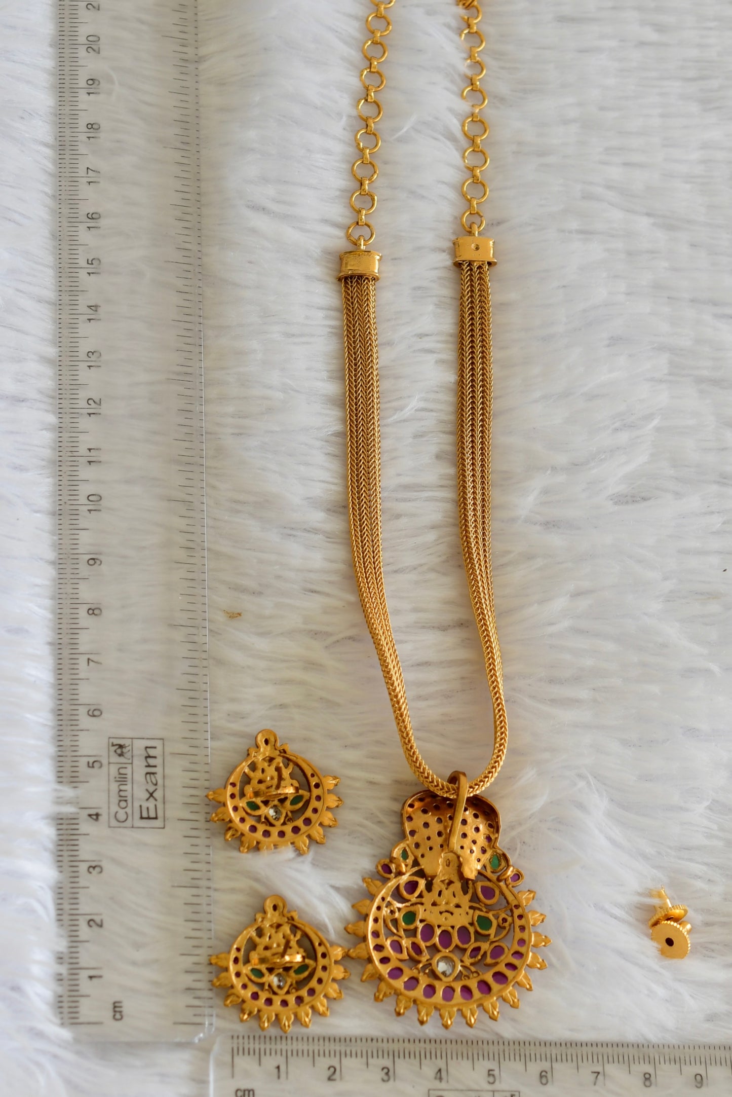 Matte finish kemp-green Naga Lakshmi pendant necklace set dj-51819