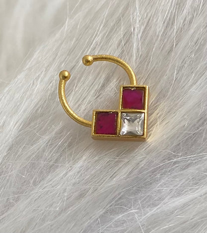 Gold tone kundan jadau pink-white stone nose pin/bulakku dj-53750