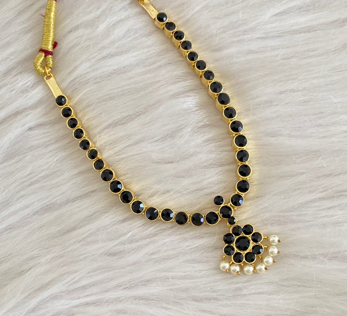Gold tone AD black stone pearl attigai necklace dj-54987