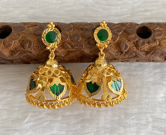 Gold tone kerala style green 5 petals of palakka jhumkka dj-53131