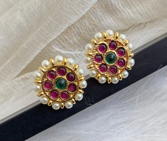 Gold tone precious kemp-green pearl stud/earrings dj-53923