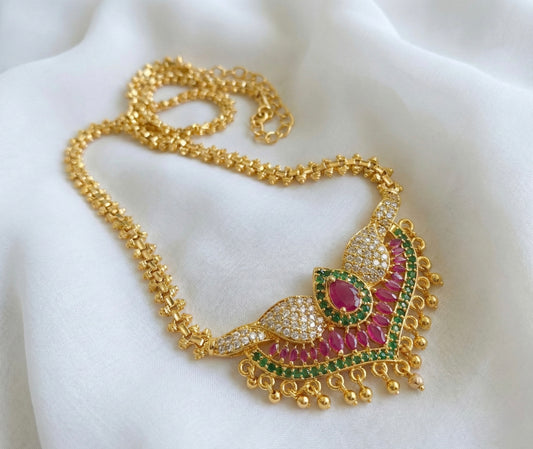 Gold tone cz ruby-green chain/necklace DJ27062