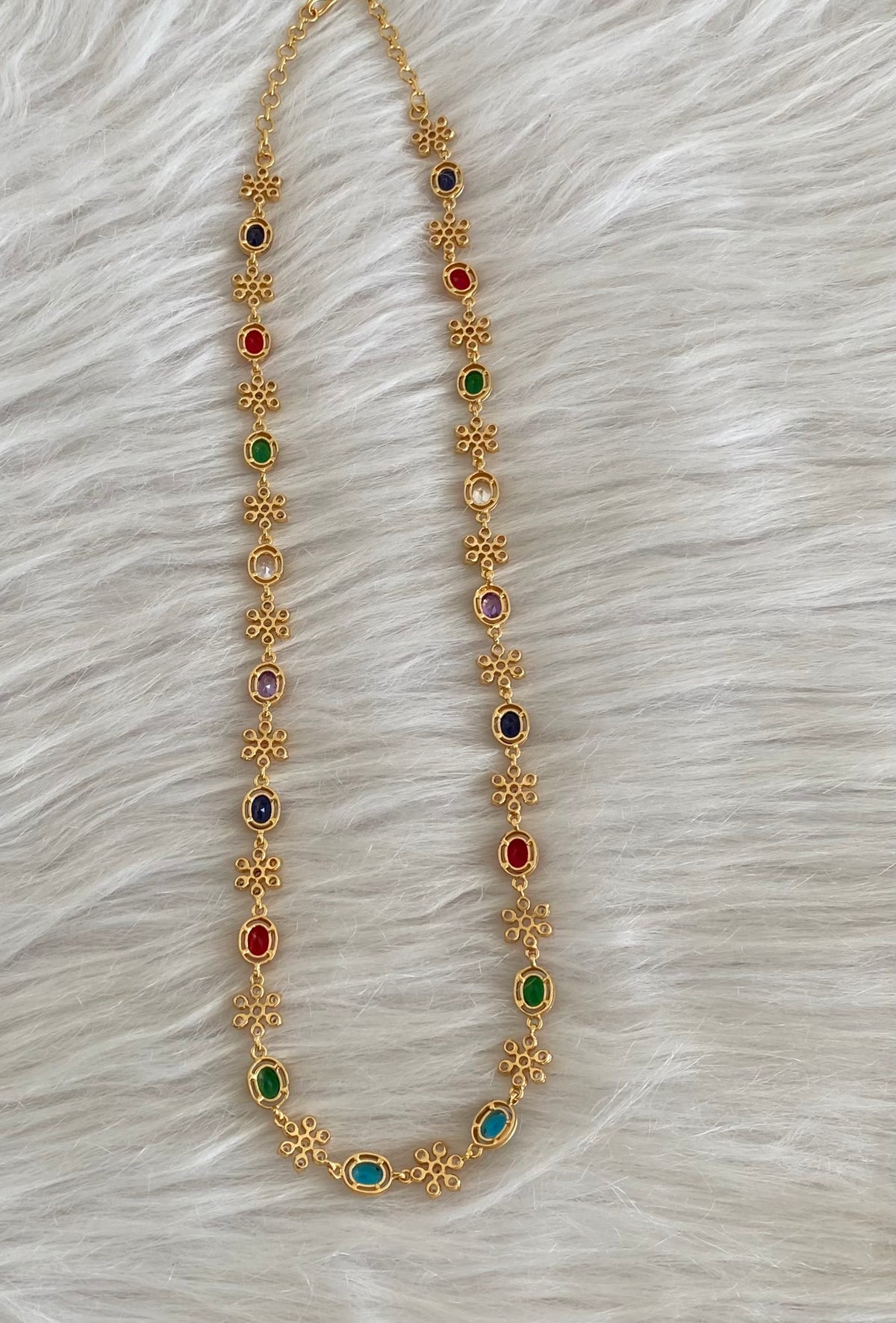 Gold tone multicolor stone flower haar dj-54930