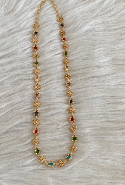 Gold tone multicolor stone flower haar dj-54930