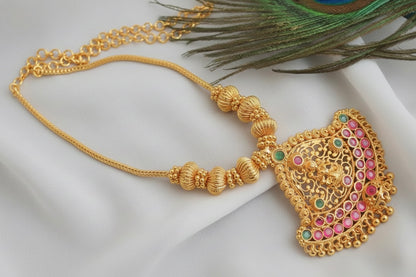 Gold tone ruby-green Lakshmi kodi necklace DJ26003