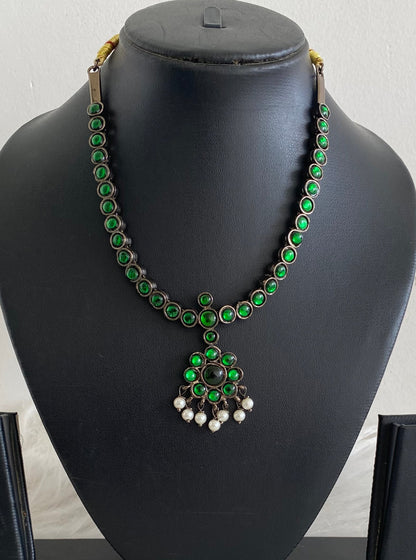 Black finish green stone pearl necklace dj-54617