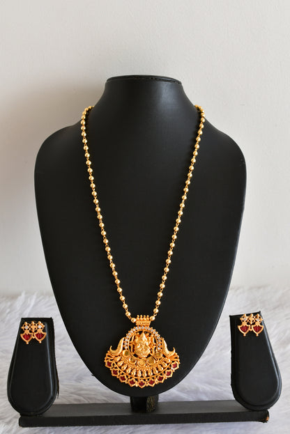 Gold Tone kerala style red palakka Lakshmi Necklace Set Dj-52204