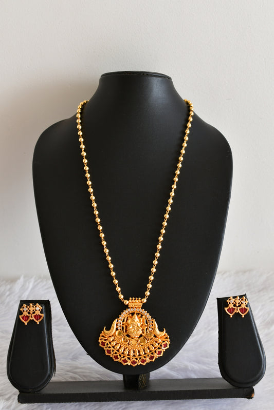 Gold Tone kerala style red palakka Lakshmi Necklace Set Dj-52204