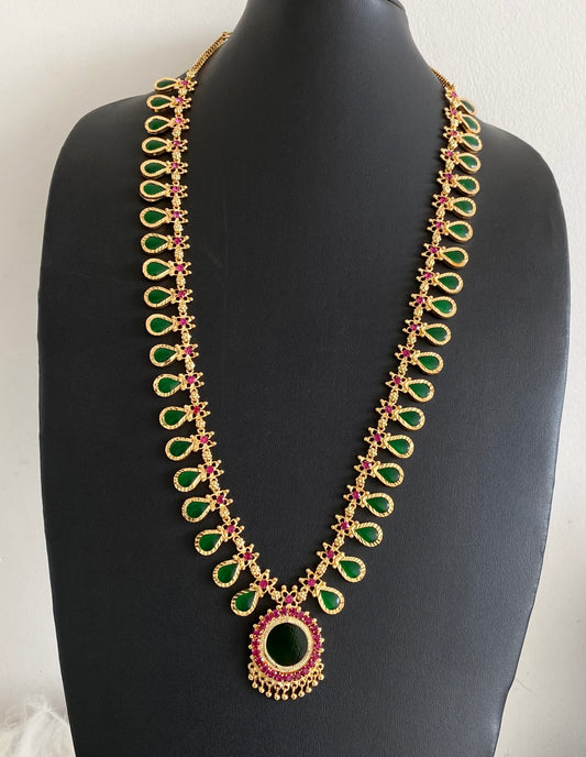 Gold tone pink-green kerala style gopi shape haar dj-54533
