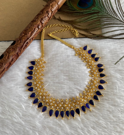 Gold tone Gopi shape blue Kerala style necklace dj-51709