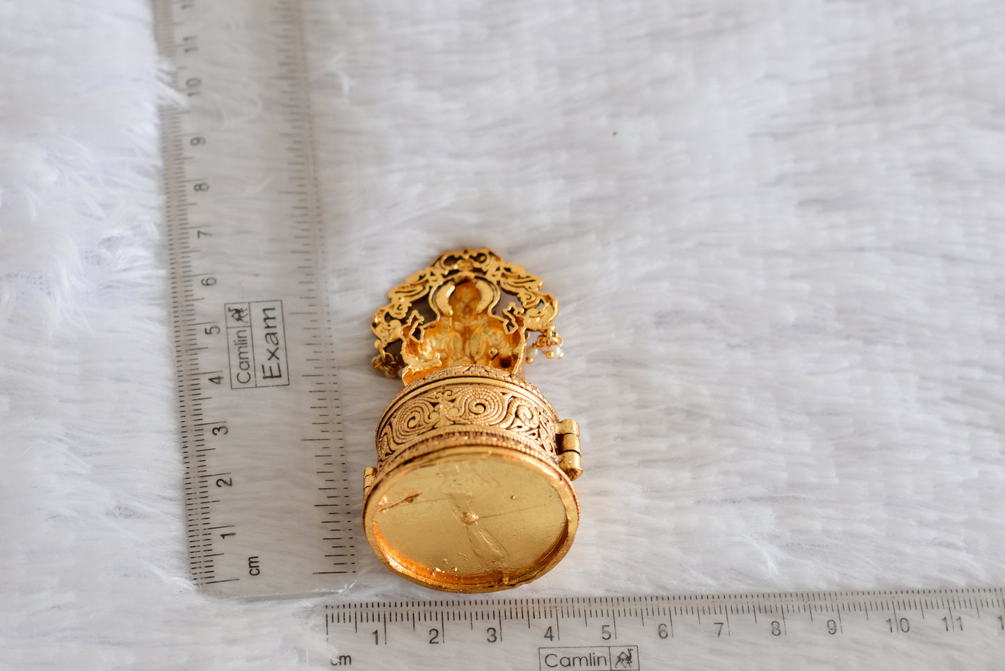 Antique gold tone Shri Ganesha kumkum box dj-52326