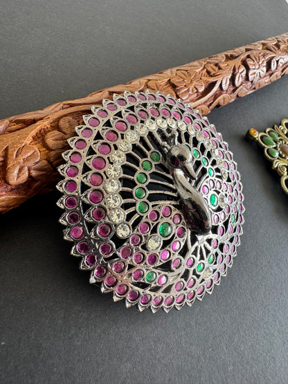 Black finish precious kemp-green peacock peacock round rakodi(hair jewel) dj-52011