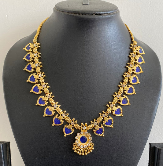 Gold tone white-blue palakka necklace dj-53064