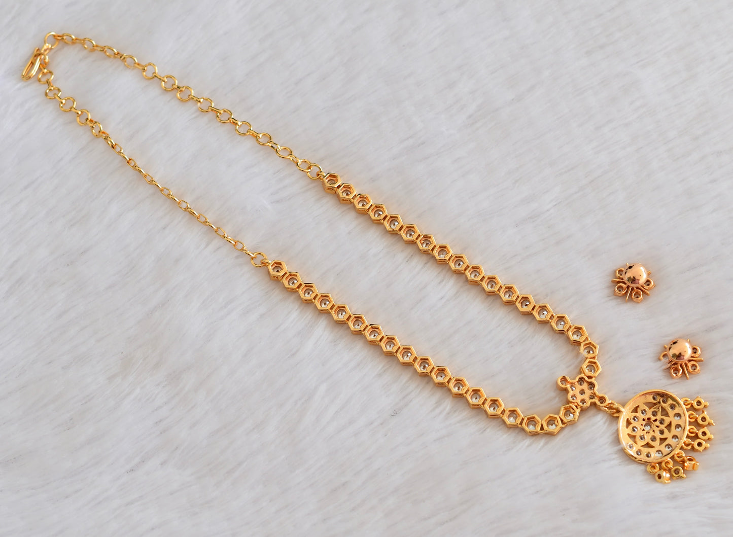 Gold tone AD white stone south Indian necklace set dj-53330