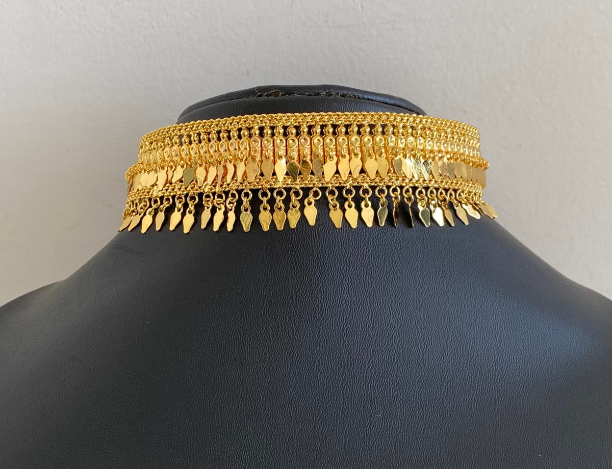 Gold tone kerala style elakka thali choker necklace dj-55023