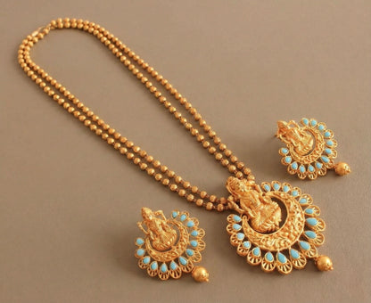 Matte finish double layer turquoise lakshmi necklace set-dj12510