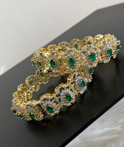 Two tone cz-emerald stone openable bangles(2.6) dj-55190
