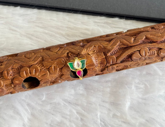 Gold tone pink-green-white kundan jadau lotus Nose Pin Dj-51419