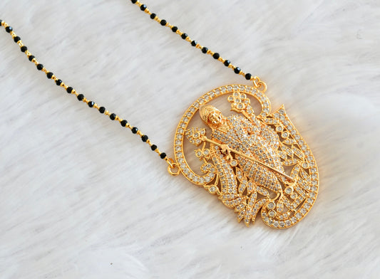 Gold tone tamil om murugan white stone pendant with crystal karimani beaded chain dj-53341
