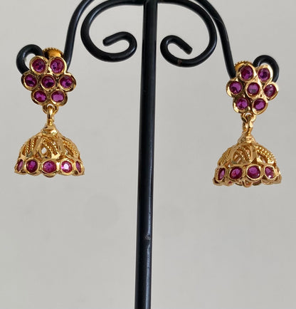 Gold tone ad rani pink stone jhumkka dj-54897