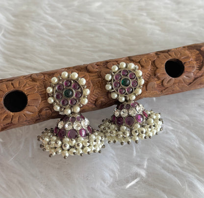 Black finish precious kemp AD green pearl jhumkka dj-51446