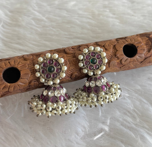 Black finish precious kemp AD green pearl jhumkka dj-51446