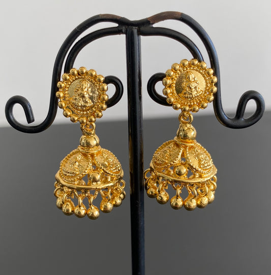 Gold tone lakshmi coin jhumkka dj-53154