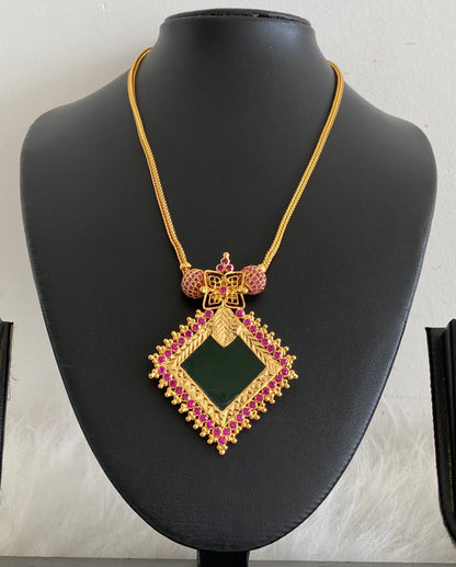 Gold tone pink-green stone kerala style necklace dj-54449