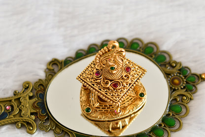 Antique gold tone kemp-green peacock kumkum box dj-52314