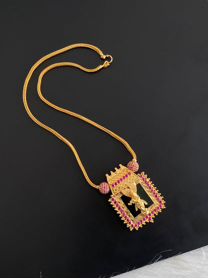 Gold tone green-pink stone krishna necklace dj-54447