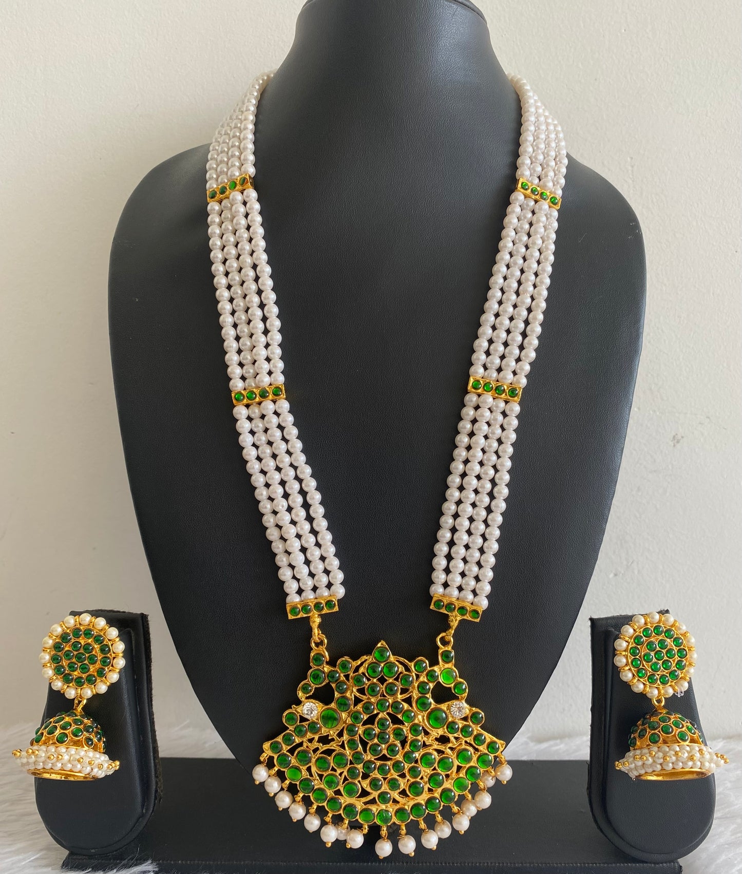 Gold tone green pearl haar set dj-52929