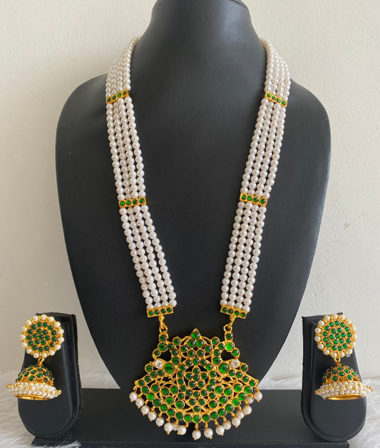 Gold tone green pearl haar set dj-52929