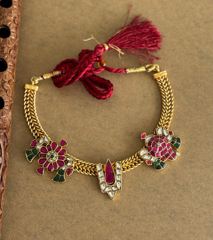 Antique gold tone jadau Shri Thirumal nama-shanku-chakra necklace dj-51549