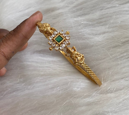 Antique gold tone white-green stone lakshmi single kada (2.8) dj-54780